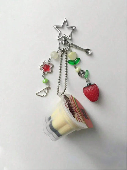 1pc Japan Prinki Keychain, Pink & Yellow Macaron Charm, Y2K Heisei Era Retro Beaded Accessory Kawaii Vacation Essentials Bag Accessories Bag Charm Accessories Charms For Bag Teacher Gifts Accessories
