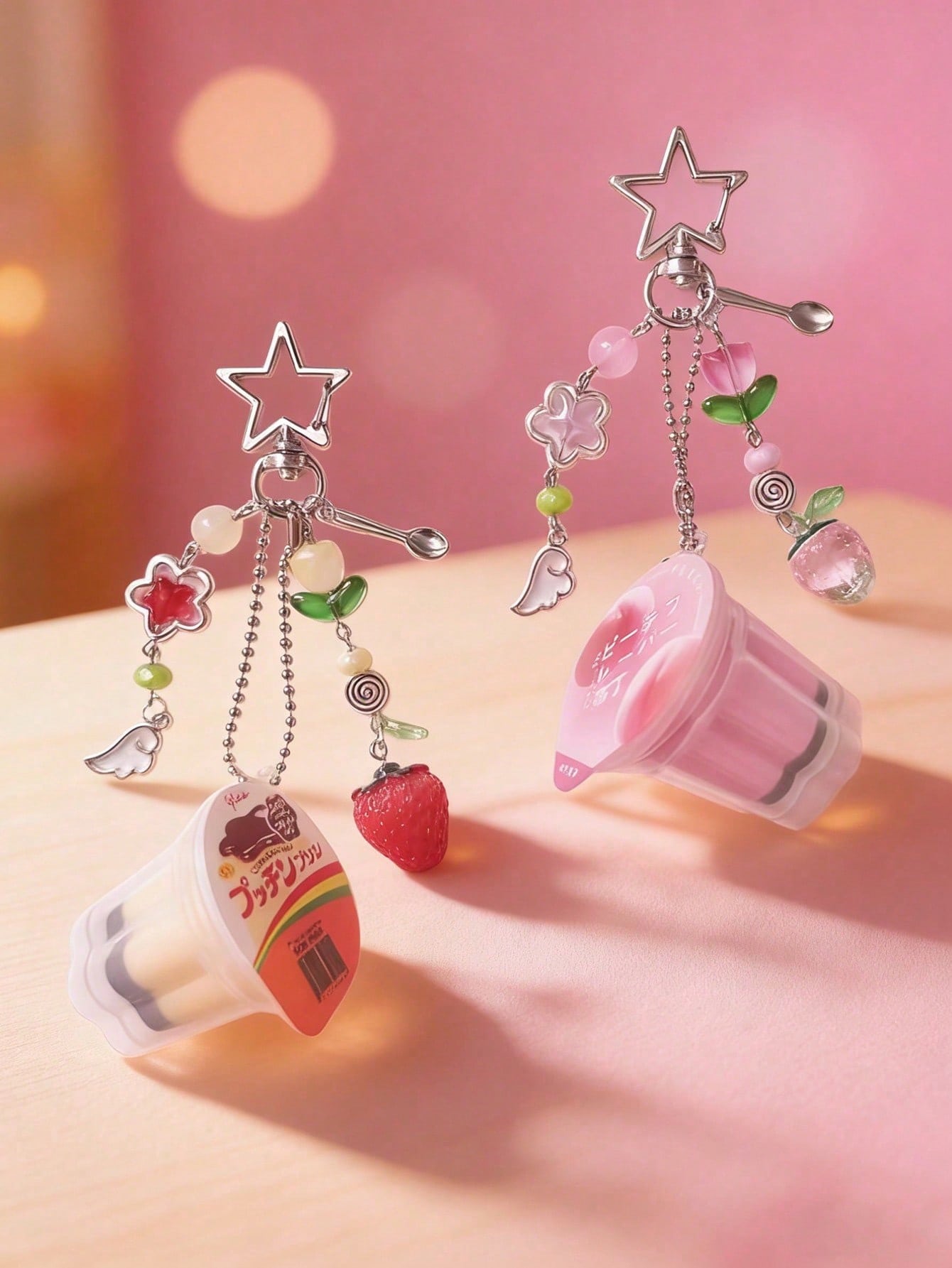 1pc Japan Prinki Keychain, Pink & Yellow Macaron Charm, Y2K Heisei Era Retro Beaded Accessory Kawaii Vacation Essentials Bag Accessories Bag Charm Accessories Charms For Bag Teacher Gifts Accessories