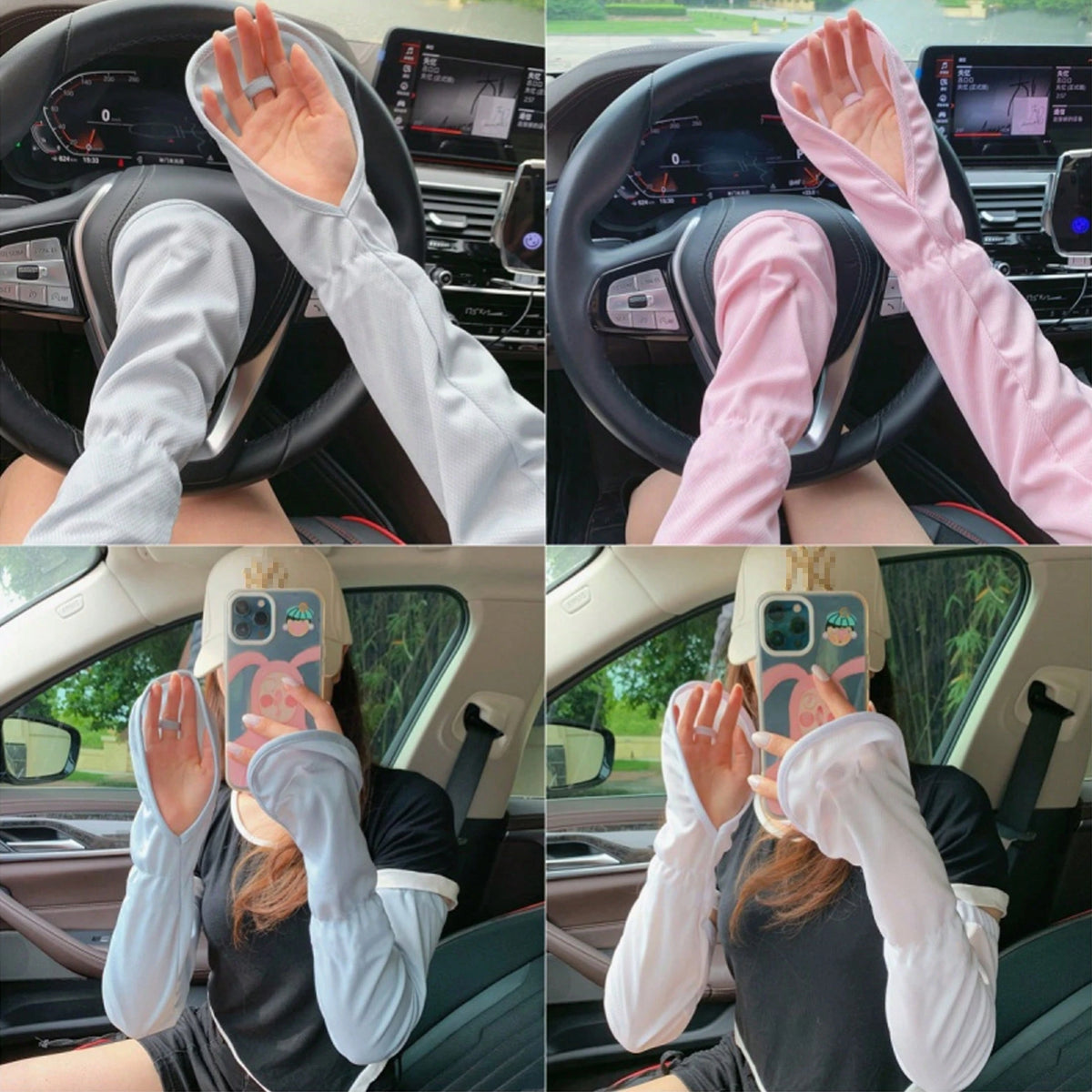 1pc Japanese Summer Anti-UV Arm Sleeves, Wide Loose Fishbone Shaped Breathable Ice Silk Sun Protection For Cycling, Driving, Outdoor Activities Summer