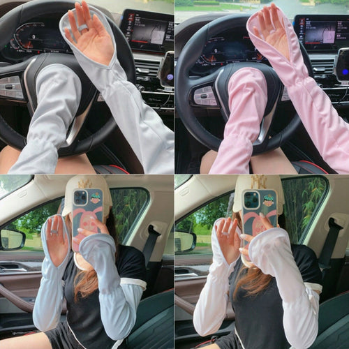 1pc Japanese Summer Anti-UV Arm Sleeves, Wide Loose Fishbone Shaped Breathable Ice Silk Sun Protection For Cycling, Driving, Outdoor Activities Summer