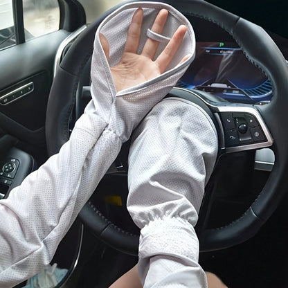 1pc Japanese Summer Anti-UV Arm Sleeves, Wide Loose Fishbone Shaped Breathable Ice Silk Sun Protection For Cycling, Driving, Outdoor Activities Summer