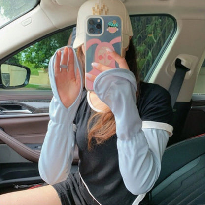 1pc Japanese Summer Anti-UV Arm Sleeves, Wide Loose Fishbone Shaped Breathable Ice Silk Sun Protection For Cycling, Driving, Outdoor Activities Summer