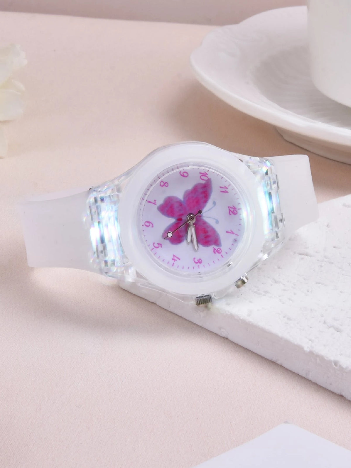 1pc Kids Butterfly Print Dial Quartz Watch & 1pc Bracelet