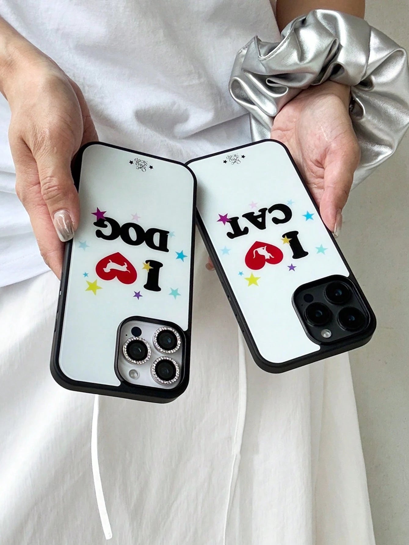 1pc Korean Ins I Love Cat Niche Design Cute Star Phone Case Compatible With IPhone 17 Pro Max/16 Pro/15/14/13/12/11 Black Edge Full Coverage Shockproof Protective Cover