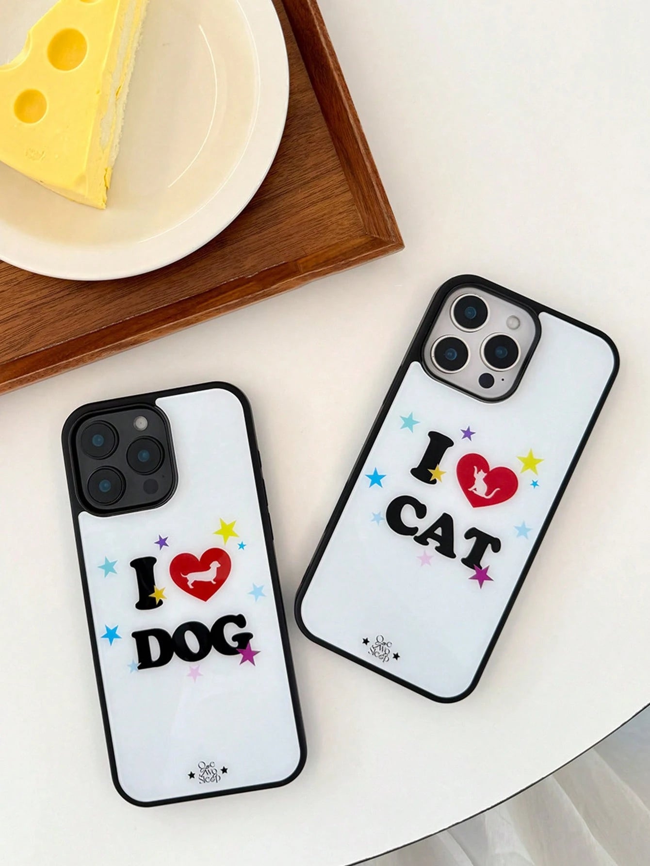 1pc Korean Ins I Love Cat Niche Design Cute Star Phone Case Compatible With IPhone 17 Pro Max/16 Pro/15/14/13/12/11 Black Edge Full Coverage Shockproof Protective Cover