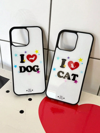 1pc Korean Ins I Love Cat Niche Design Cute Star Phone Case Compatible With IPhone 17 Pro Max/16 Pro/15/14/13/12/11 Black Edge Full Coverage Shockproof Protective Cover