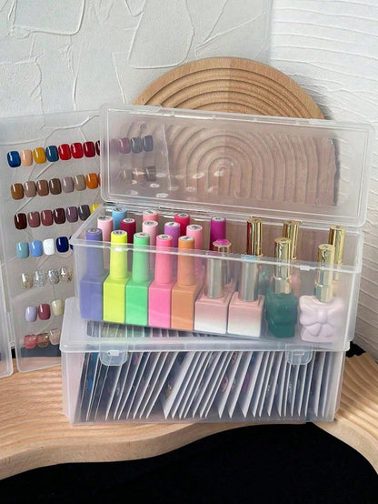 1pc Large Transparent PP Nail Polish Storage Box, Stackable Nail Art Tool Organizer, Salon-Grade Beauty Accessory Box, Gift For Her, Christmas Gift, Ideal Gift, Room Decor