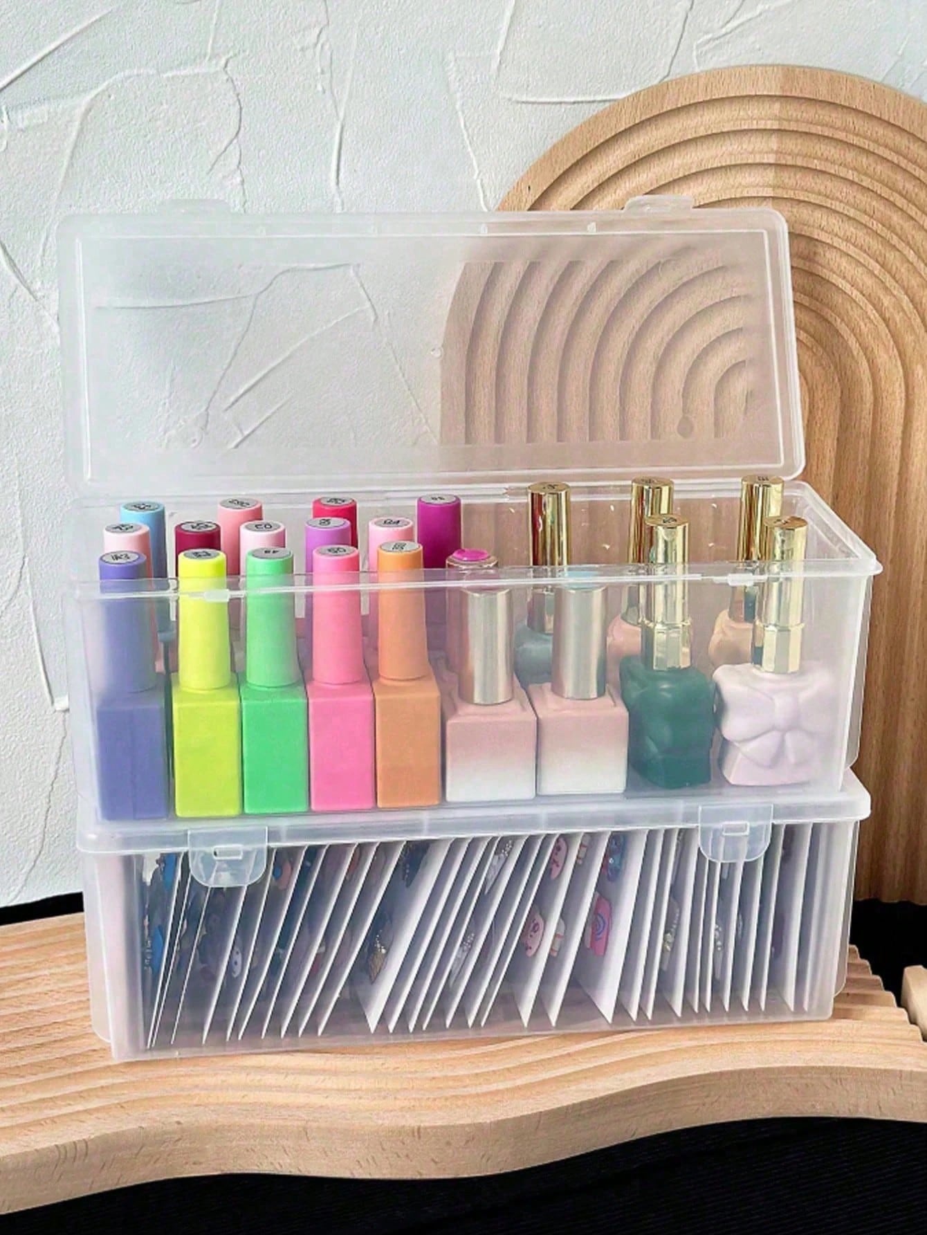 1pc Large Transparent PP Nail Polish Storage Box, Stackable Nail Art Tool Organizer, Salon-Grade Beauty Accessory Box, Gift For Her, Christmas Gift, Ideal Gift, Room Decor