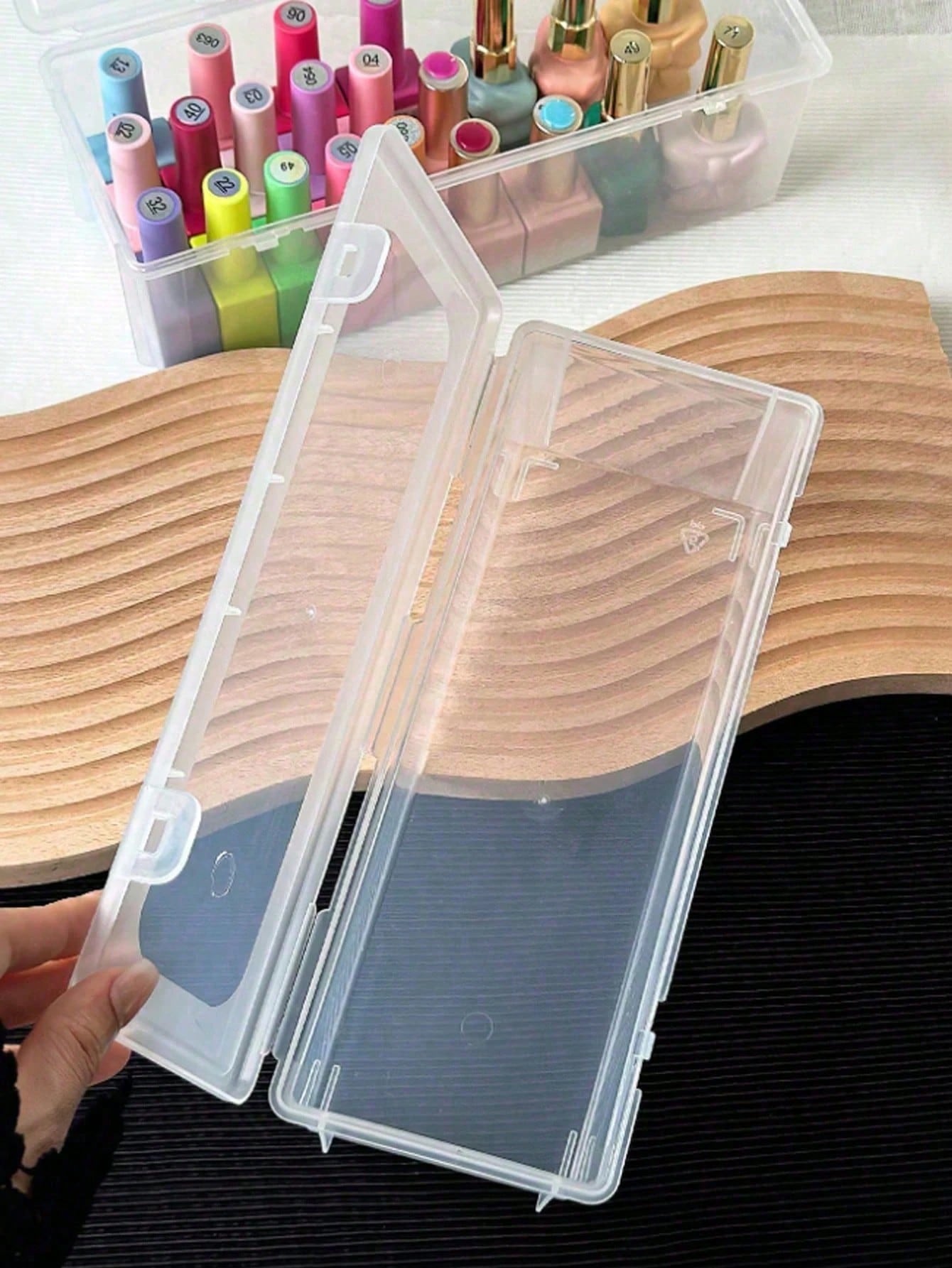 1pc Large Transparent PP Nail Polish Storage Box, Stackable Nail Art Tool Organizer, Salon-Grade Beauty Accessory Box, Gift For Her, Christmas Gift, Ideal Gift, Room Decor