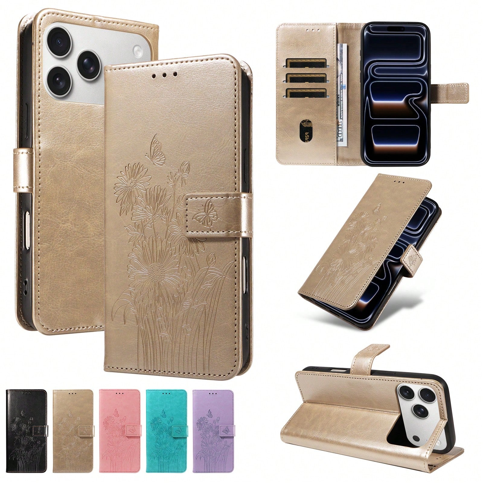 1pc Leather Wallet Phone Case With Card Slot Compatible With Apple 17 Pro Max/ Galaxy A56 Series, Fashion Protective Cover