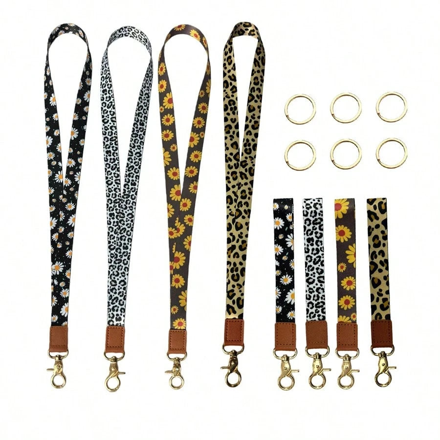1PC Leopard & Daisy Print Lanyard, Leather Neck Strap, ID Badge Holder, Keychain Lanyard For Keys, Phone, Card
