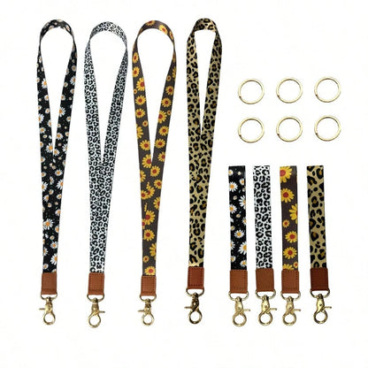 1PC Leopard & Daisy Print Lanyard, Leather Neck Strap, ID Badge Holder, Keychain Lanyard For Keys, Phone, Card