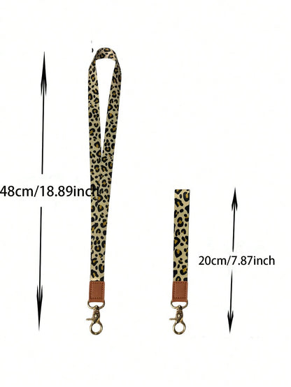 1PC Leopard & Daisy Print Lanyard, Leather Neck Strap, ID Badge Holder, Keychain Lanyard For Keys, Phone, Card