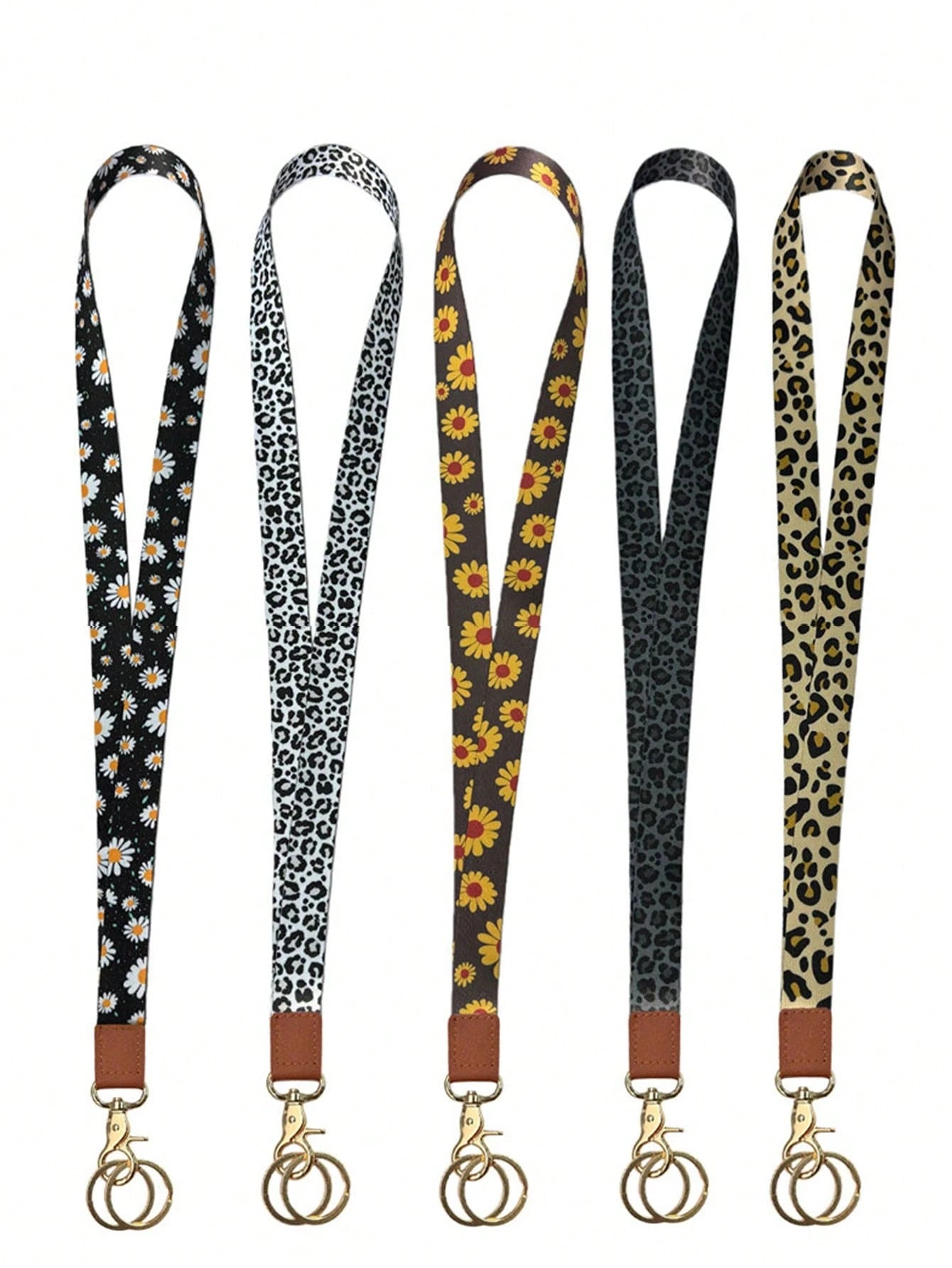 1PC Leopard & Daisy Print Lanyard, Leather Neck Strap, ID Badge Holder, Keychain Lanyard For Keys, Phone, Card
