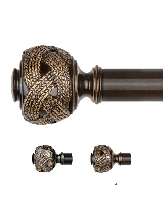 1pc Long Curtain Rods, 1 Inch Curtain Rod For Windows, Telescoping Splicing Drapery Rod With Leaf Finials, Black/Bronze