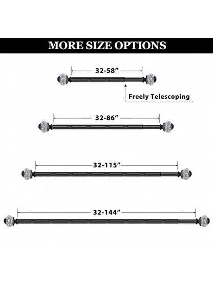 1pc Long Curtain Rods, Telescoping Splicing 1 Inch Curtain Rod For Windows, Bedroom, Drapery Rods With Decorative Translucent Finials, Black/Sliver/Gold