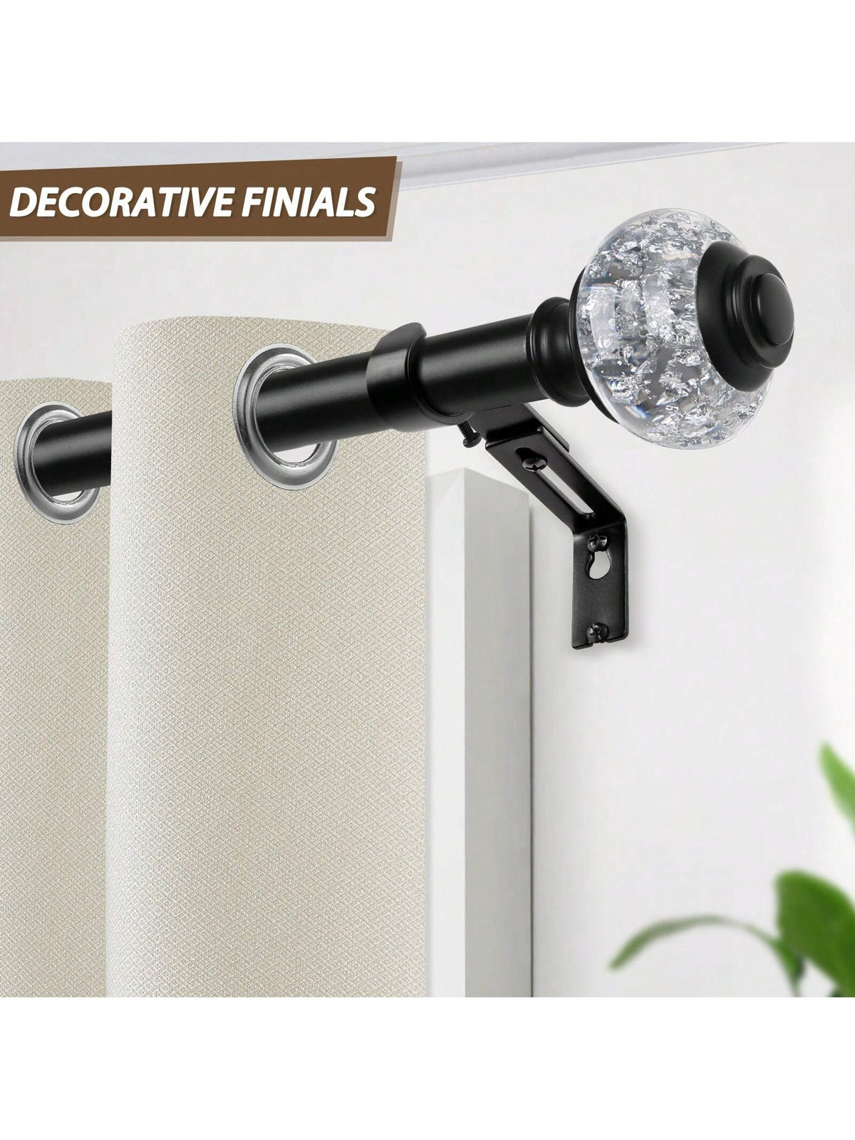 1pc Long Curtain Rods, Telescoping Splicing 1 Inch Curtain Rod For Windows, Bedroom, Drapery Rods With Decorative Translucent Finials, Black/Sliver/Gold