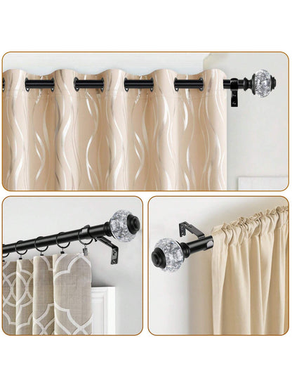 1pc Long Curtain Rods, Telescoping Splicing 1 Inch Curtain Rod For Windows, Bedroom, Drapery Rods With Decorative Translucent Finials, Black/Sliver/Gold