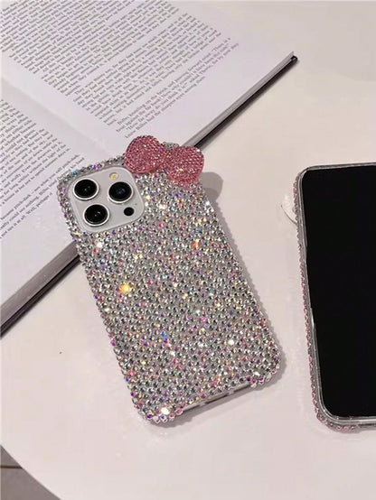 1pc Luxury Fashion Diamond Edge Rhinestone Bow Phone Case Suitable For IPhone17/IPhone17 Pro Max/IPhone16 Pro Max/IPhone15 Pro/IPhone14/IPhone13/12/11, Perfect As Valentine's Day Gift/Birthday Gift/Mo