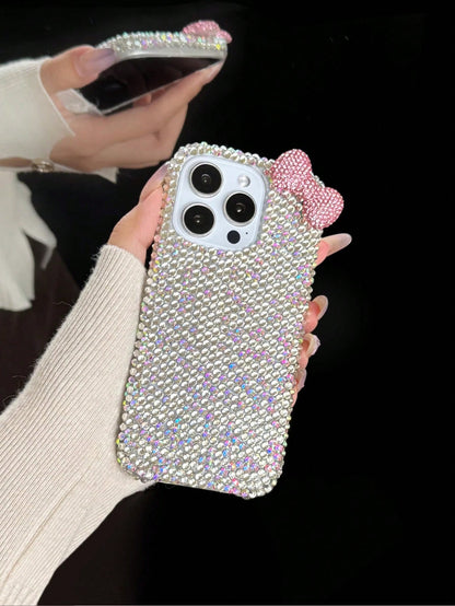 1pc Luxury Fashion Diamond Edge Rhinestone Bow Phone Case Suitable For IPhone17/IPhone17 Pro Max/IPhone16 Pro Max/IPhone15 Pro/IPhone14/IPhone13/12/11, Perfect As Valentine's Day Gift/Birthday Gift/Mo