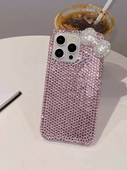 1pc Luxury Fashion Diamond Edge Rhinestone Bow Phone Case Suitable For IPhone17/IPhone17 Pro Max/IPhone16 Pro Max/IPhone15 Pro/IPhone14/IPhone13/12/11, Perfect As Valentine's Day Gift/Birthday Gift/Mo