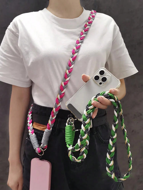 1pc Luxury Knitted Gold Metallic Wire Lanyard Crossbody Shoulder Strap Keychain Key Ring Braided Rope With Replacement Patch Accessory