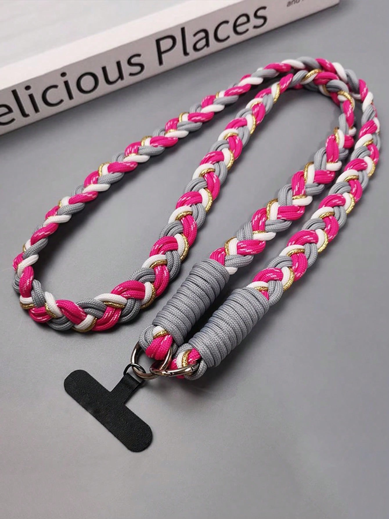 1pc Luxury Knitted Gold Metallic Wire Lanyard Crossbody Shoulder Strap Keychain Key Ring Braided Rope With Replacement Patch Accessory