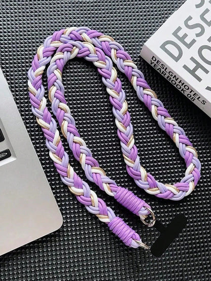 1pc Luxury Knitted Gold Metallic Wire Lanyard Crossbody Shoulder Strap Keychain Key Ring Braided Rope With Replacement Patch Accessory