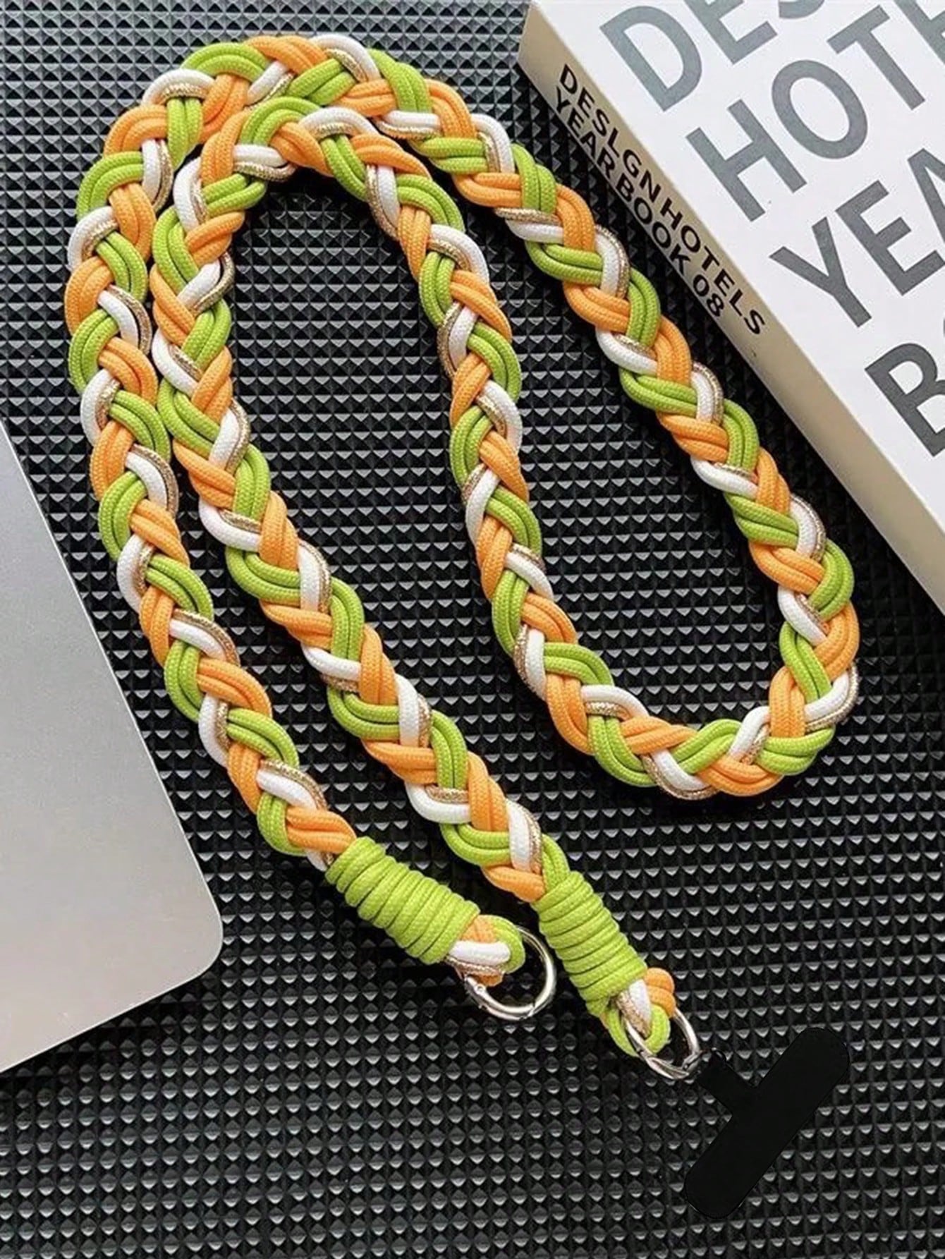 1pc Luxury Knitted Gold Metallic Wire Lanyard Crossbody Shoulder Strap Keychain Key Ring Braided Rope With Replacement Patch Accessory