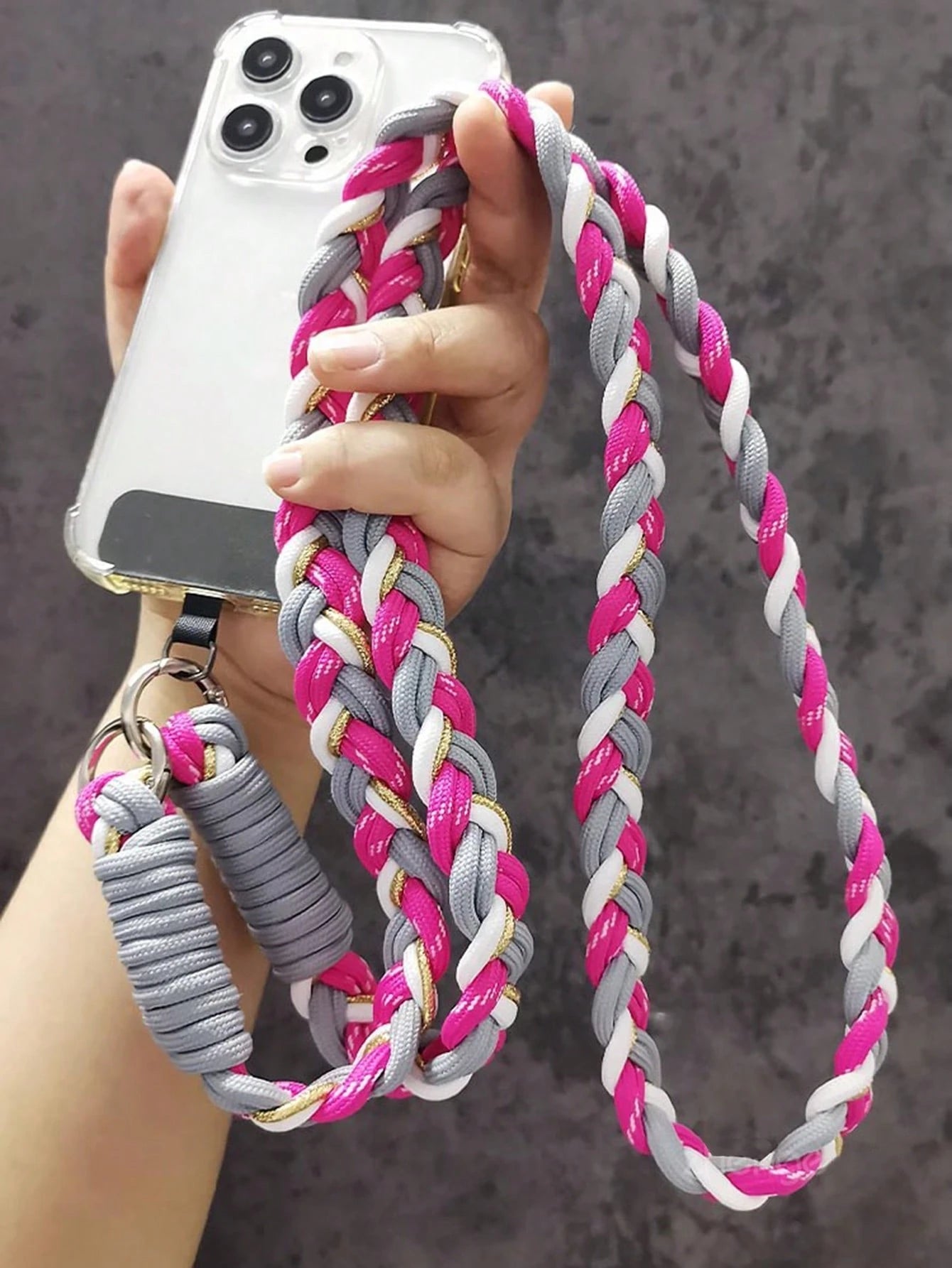 1pc Luxury Knitted Gold Metallic Wire Lanyard Crossbody Shoulder Strap Keychain Key Ring Braided Rope With Replacement Patch Accessory