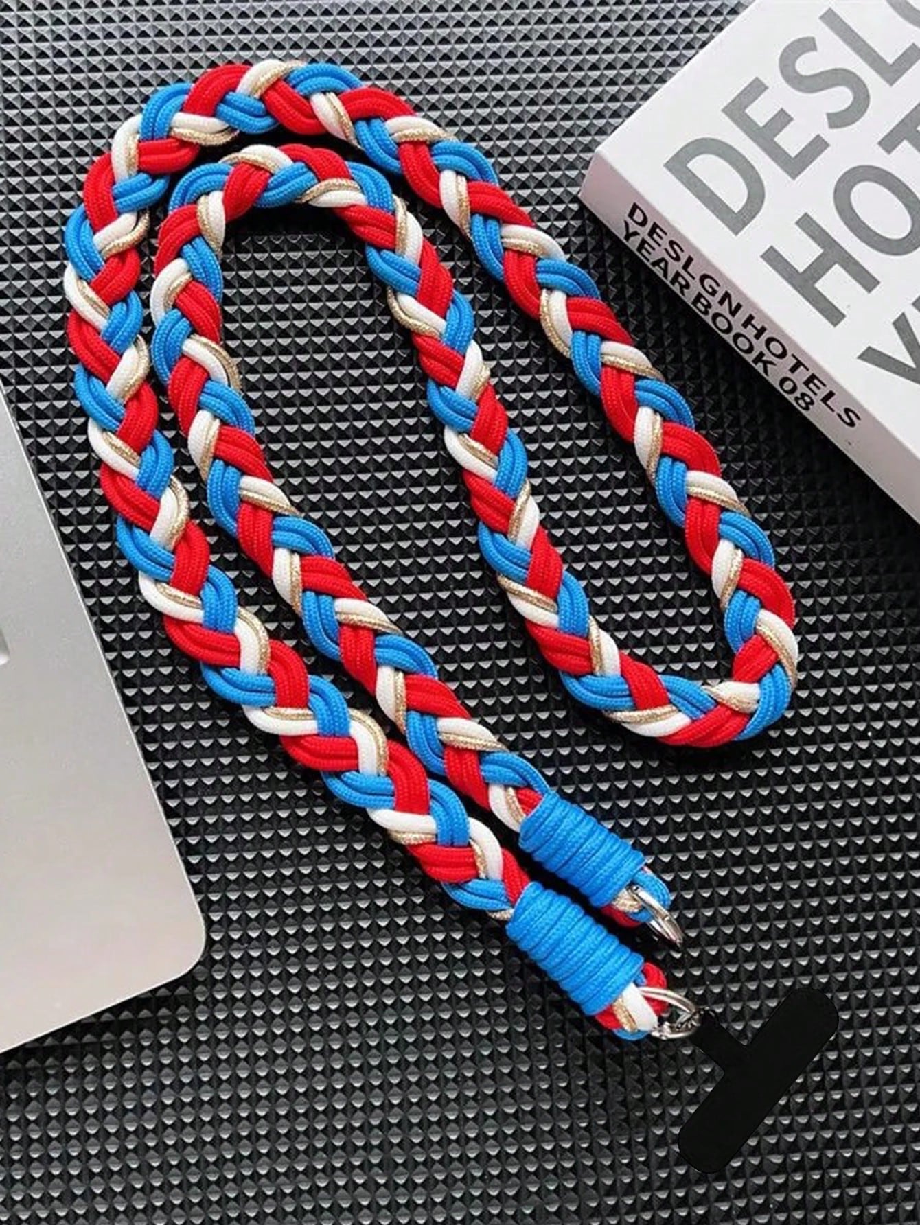 1pc Luxury Knitted Gold Metallic Wire Lanyard Crossbody Shoulder Strap Keychain Key Ring Braided Rope With Replacement Patch Accessory