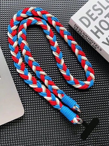 1pc Luxury Knitted Gold Metallic Wire Lanyard Crossbody Shoulder Strap Keychain Key Ring Braided Rope With Replacement Patch Accessory
