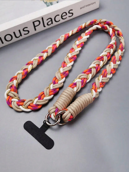 1pc Luxury Knitted Gold Metallic Wire Lanyard Crossbody Shoulder Strap Keychain Key Ring Braided Rope With Replacement Patch Accessory