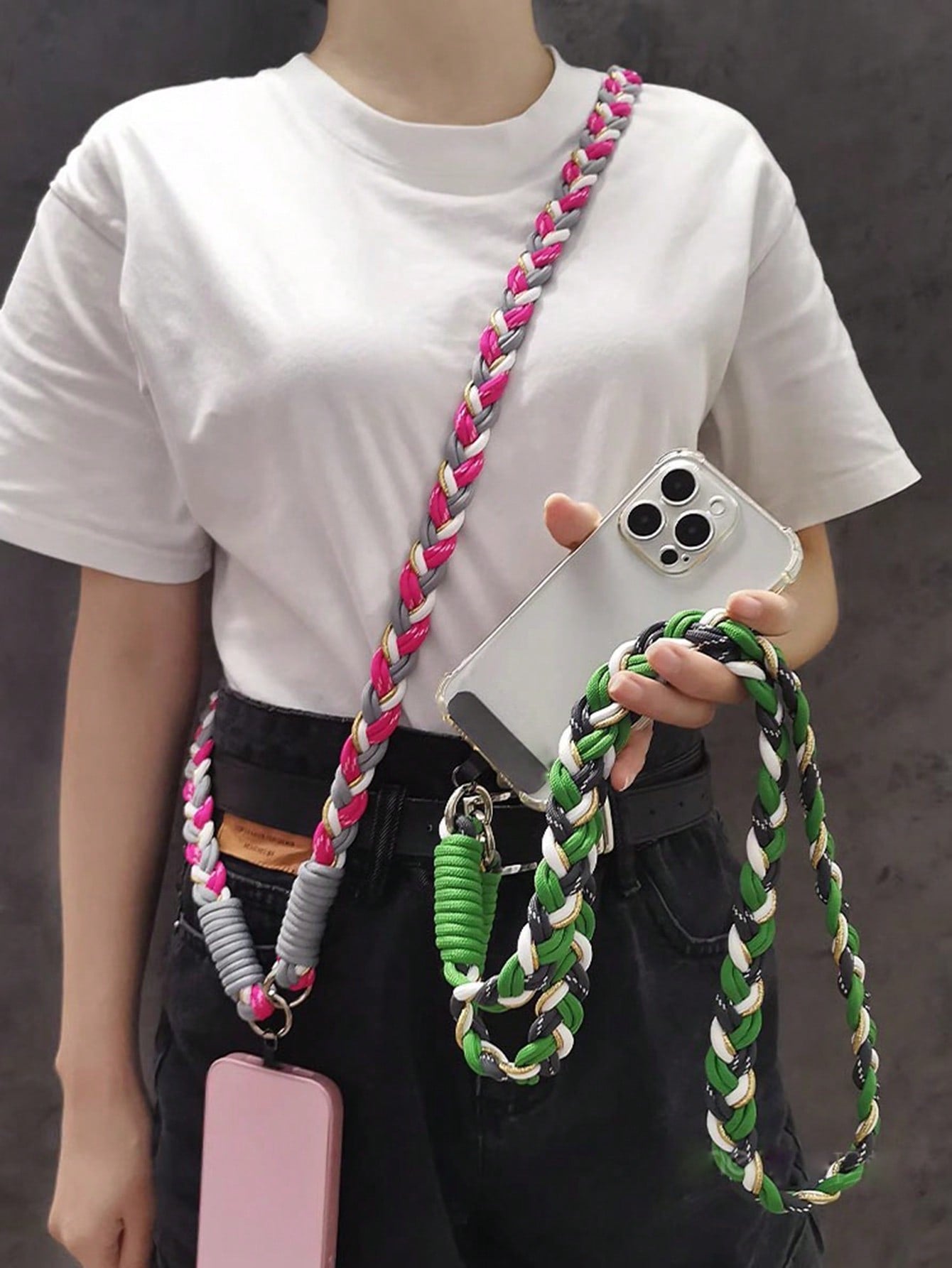 1pc Luxury Knitted Gold Metallic Wire Lanyard Crossbody Shoulder Strap Keychain Key Ring Braided Rope With Replacement Patch Accessory
