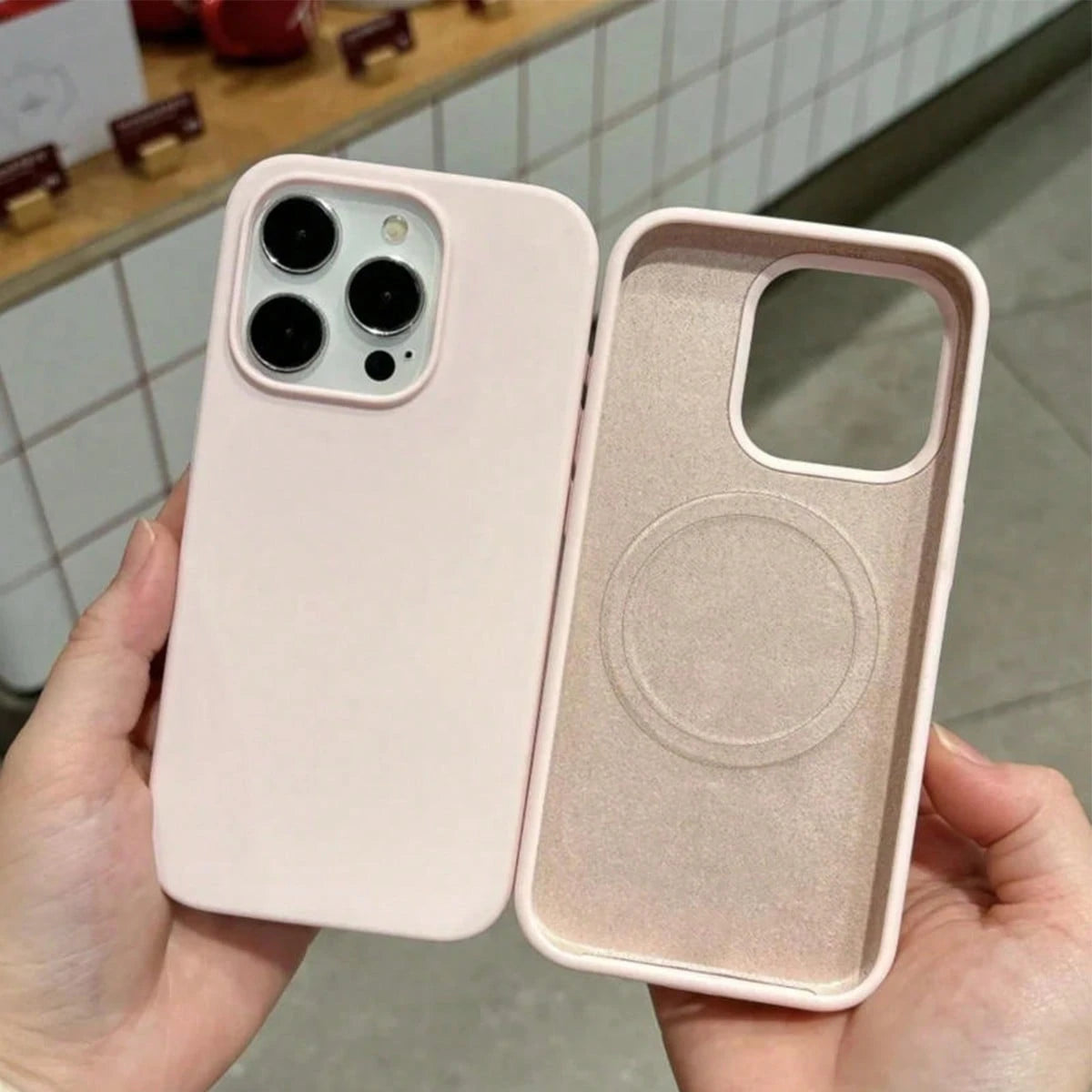 1pc Luxury Pink Liquid Chalk Silicone Phone Case For 17 Air 16 E 11 13 12 14 15 Pro Max Plus Series Anti-Drop Protective Cover, Aesthetic