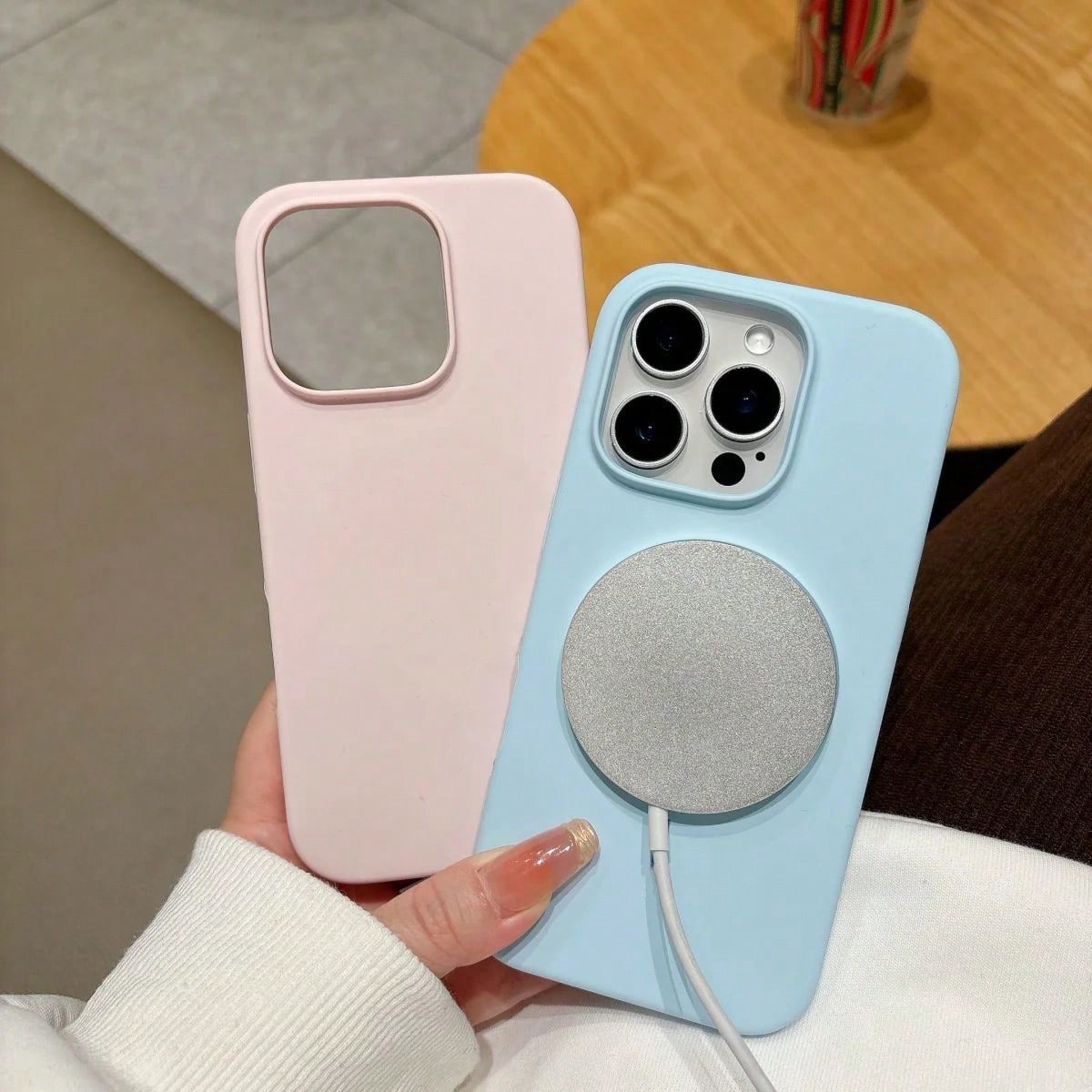 1pc Luxury Pink Liquid Chalk Silicone Phone Case For 17 Air 16 E 11 13 12 14 15 Pro Max Plus Series Anti-Drop Protective Cover, Aesthetic