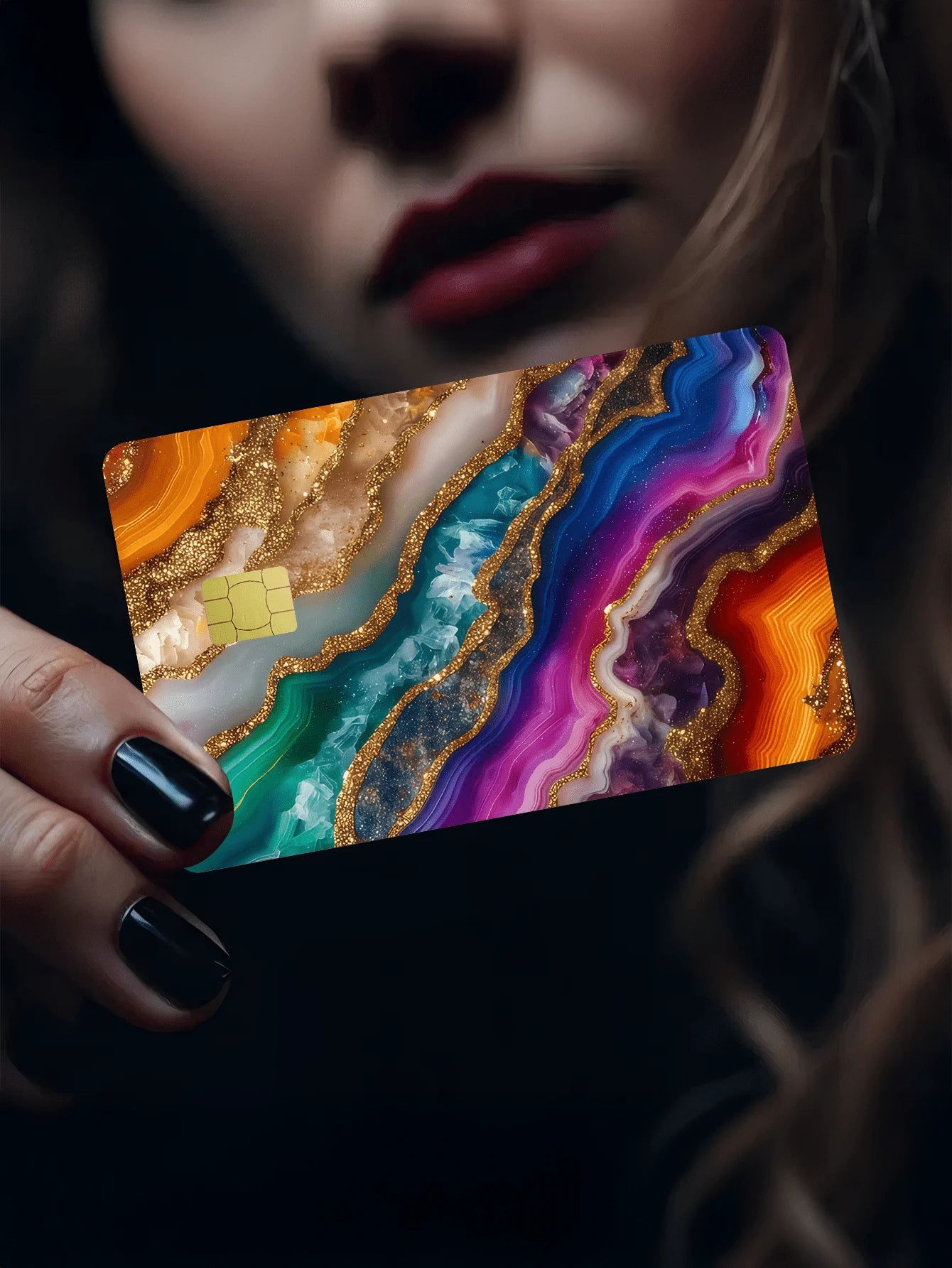 1pc Marble Style Credit Card Sticker, Luxury Gemstone Decor, Fingerprint-Resistant PVC Material, Durable & Scratch-Resistant, Suitable For Men, Women, Couples, For ID Cards, Bank Cards, Credit Cards