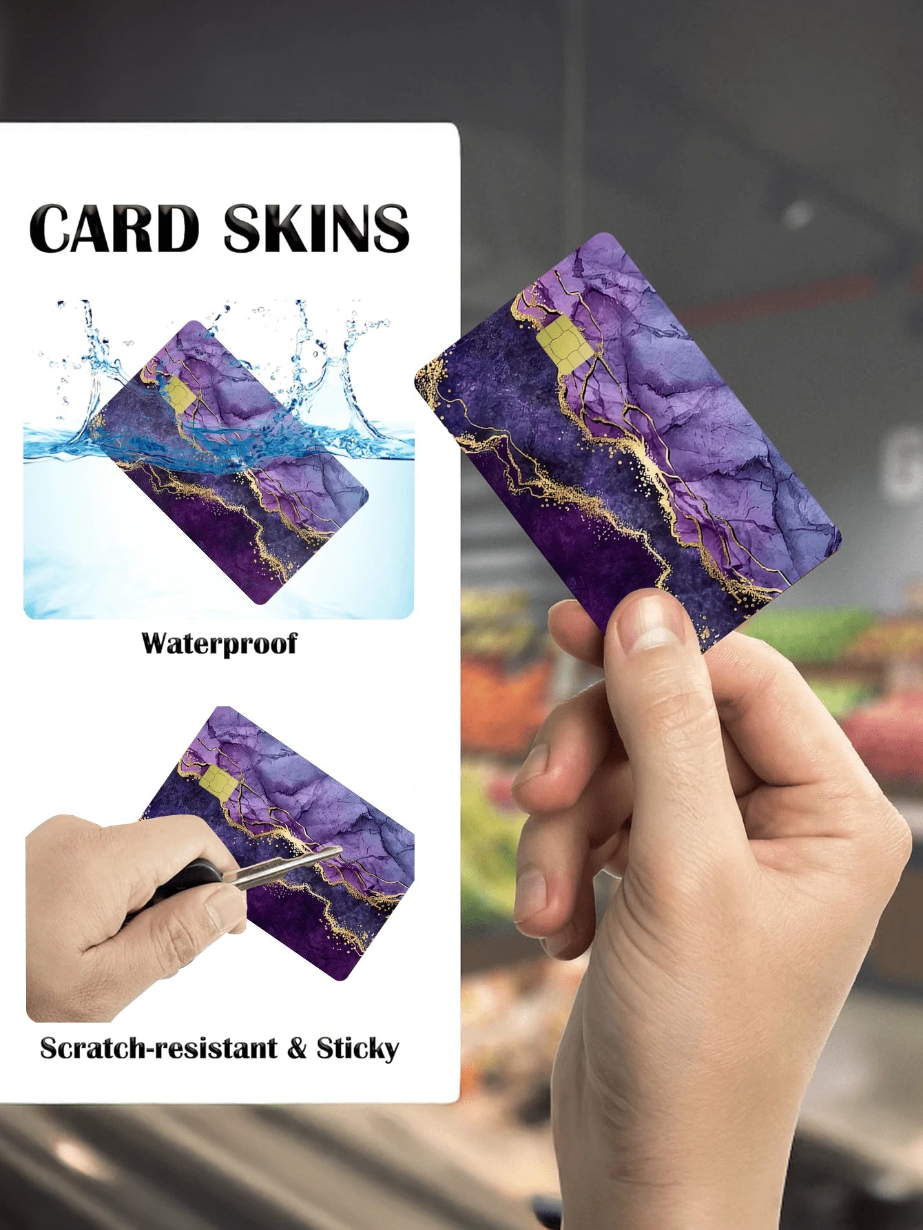 1pc Marble Style Credit Card Sticker, Luxury Gemstone Decor, Fingerprint-Resistant PVC Material, Durable & Scratch-Resistant, Suitable For Men, Women, Couples, For ID Cards, Bank Cards, Credit Cards