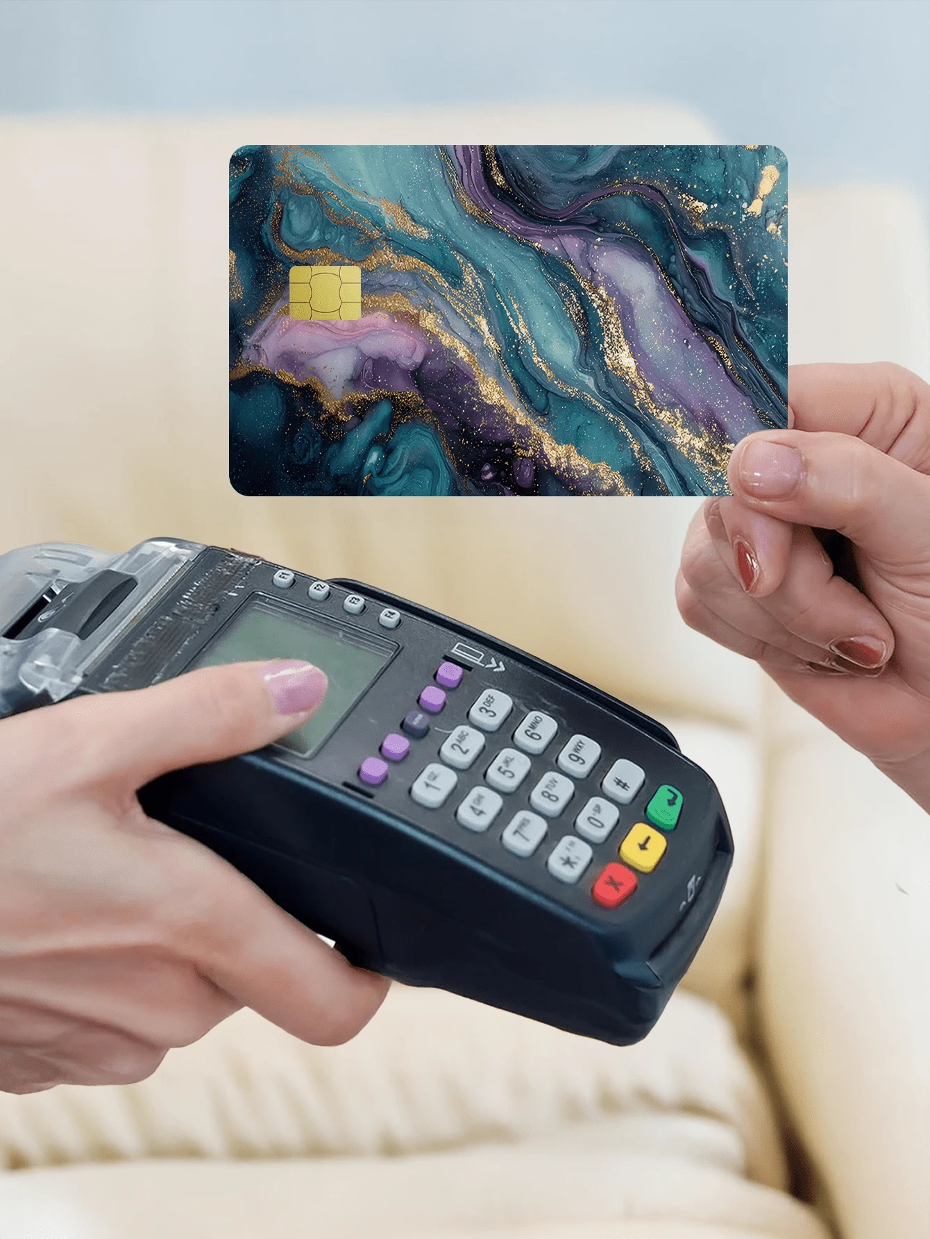 1pc Marble Style Credit Card Sticker, Luxury Gemstone Decor, Fingerprint-Resistant PVC Material, Durable & Scratch-Resistant, Suitable For Men, Women, Couples, For ID Cards, Bank Cards, Credit Cards