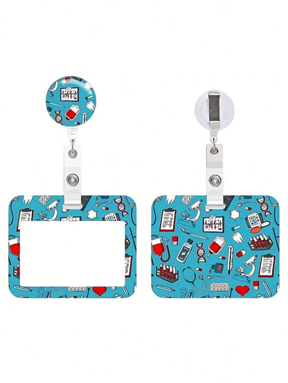 1pc Medical ID Badge Holder With Safety Clip, Stethoscope And Heart Pattern, Suitable For Hospitals, Clinics, Doctors, Nurses, Medical Professionals