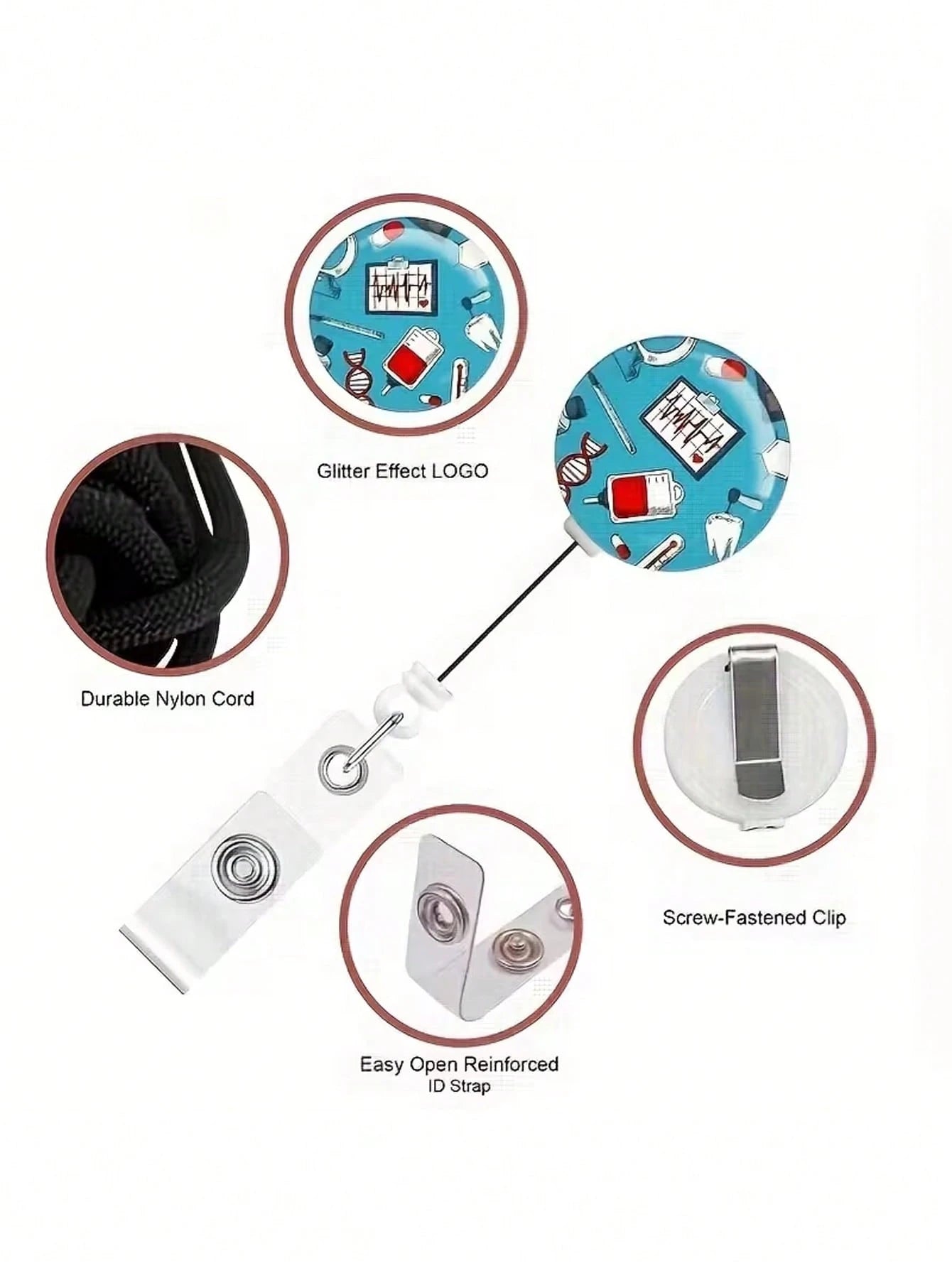 1pc Medical ID Badge Holder With Safety Clip, Stethoscope And Heart Pattern, Suitable For Hospitals, Clinics, Doctors, Nurses, Medical Professionals