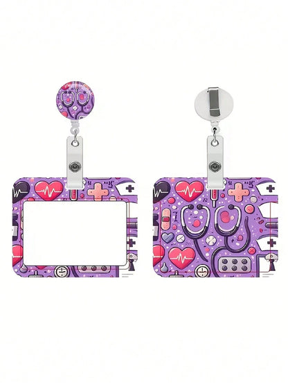 1pc Medical ID Badge Holder With Safety Clip, Stethoscope And Heart Pattern, Suitable For Hospitals, Clinics, Doctors, Nurses, Medical Professionals