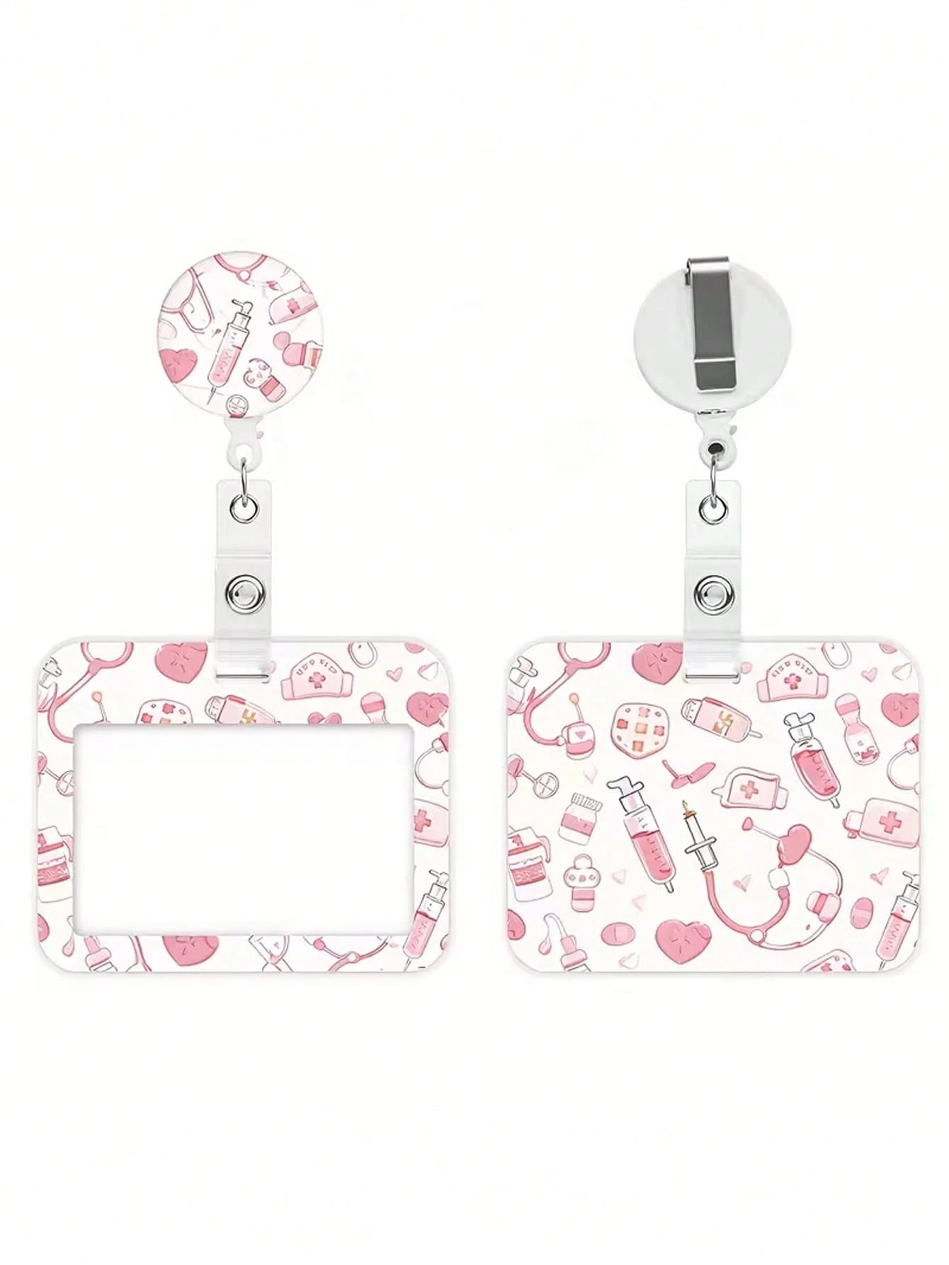 1pc Medical ID Badge Holder With Safety Clip, Stethoscope And Heart Pattern, Suitable For Hospitals, Clinics, Doctors, Nurses, Medical Professionals