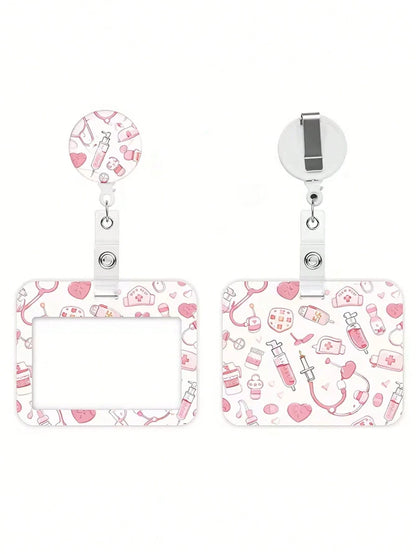 1pc Medical ID Badge Holder With Safety Clip, Stethoscope And Heart Pattern, Suitable For Hospitals, Clinics, Doctors, Nurses, Medical Professionals
