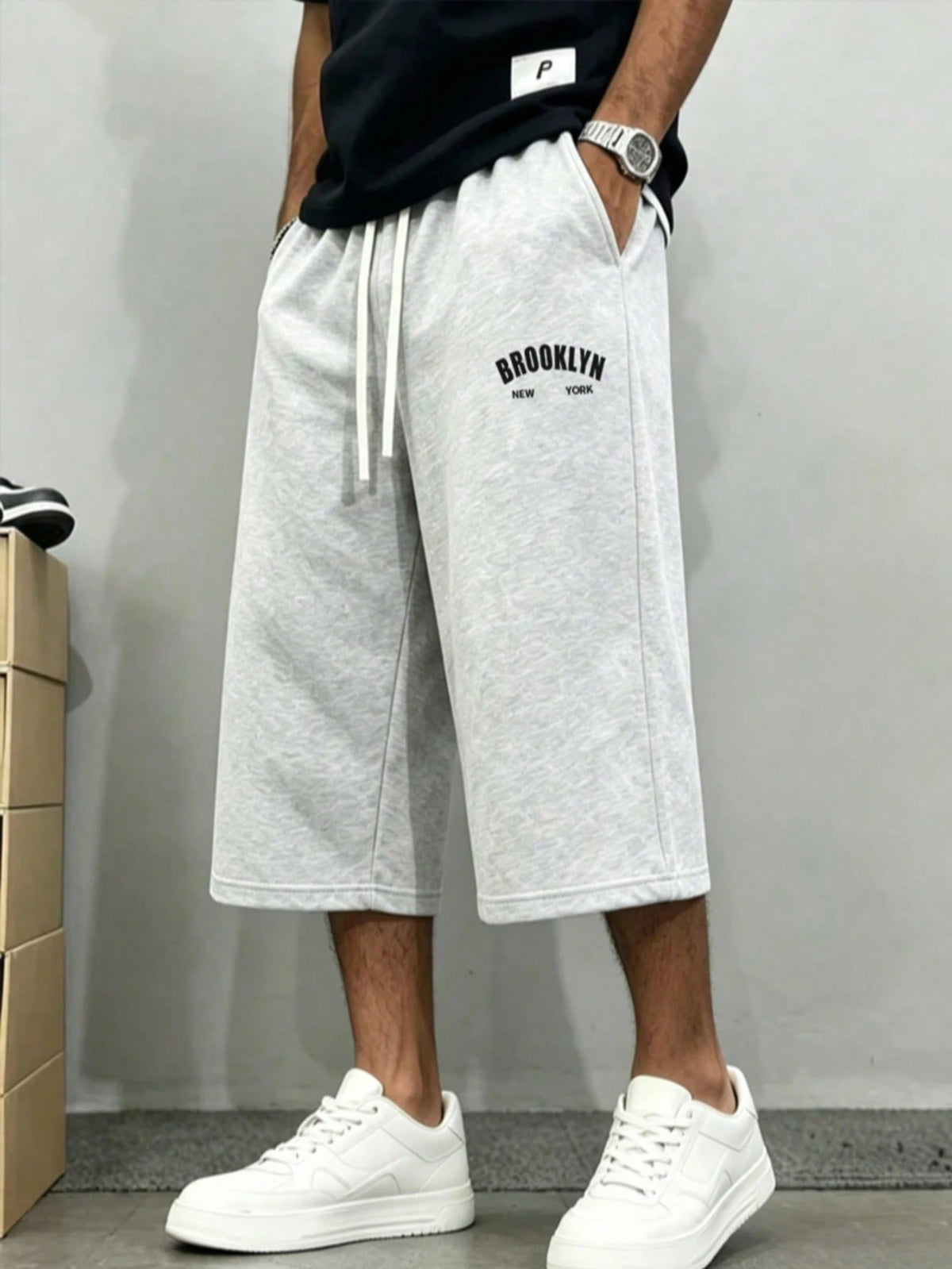 1pc Men's Casual Capri Shorts, Minimalist Design Interpreting A Relaxed Attitude, You Can Wear Your Unique Man Style Sports