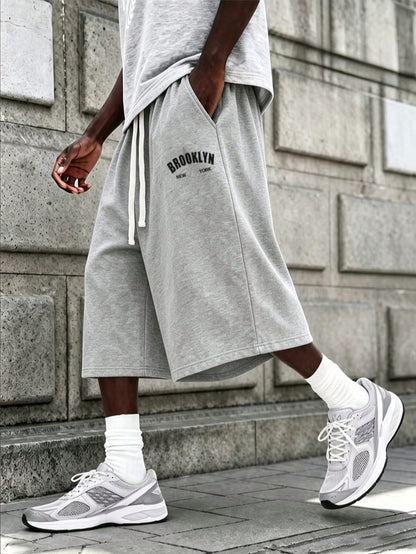 1pc Men's Casual Capri Shorts, Minimalist Design Interpreting A Relaxed Attitude, You Can Wear Your Unique Man Style Sports