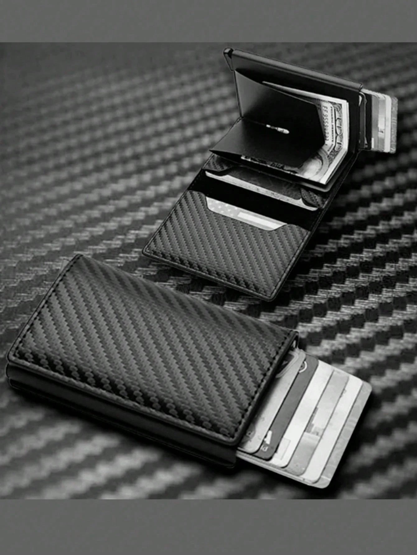 1pc Men's Wallet, 3 Color Carbon Fiber Card Holder, Automatic Pop-Up Aluminum Alloy RFID Card Clip, Anti-Theft Anti-Demagnetization Card Case, Suitable For Formal/Business Occasions