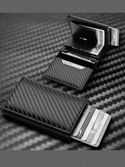 1pc Men's Wallet, 3 Color Carbon Fiber Card Holder, Automatic Pop-Up Aluminum Alloy RFID Card Clip, Anti-Theft Anti-Demagnetization Card Case, Suitable For Formal/Business Occasions