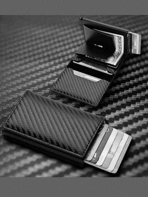 1pc Men's Wallet, 3 Color Carbon Fiber Card Holder, Automatic Pop-Up Aluminum Alloy RFID Card Clip, Anti-Theft Anti-Demagnetization Card Case, Suitable For Formal/Business Occasions