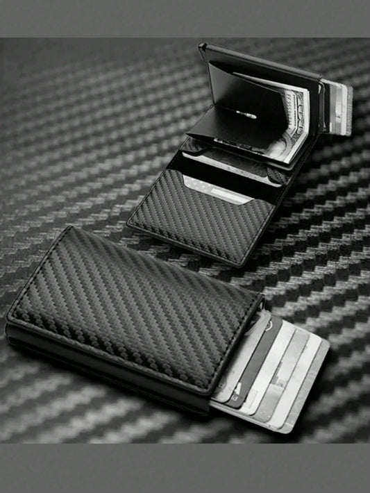 1pc Men's Wallet, 3 Color Carbon Fiber Card Holder, Automatic Pop-Up Aluminum Alloy RFID Card Clip, Anti-Theft Anti-Demagnetization Card Case, Suitable For Formal/Business Occasions